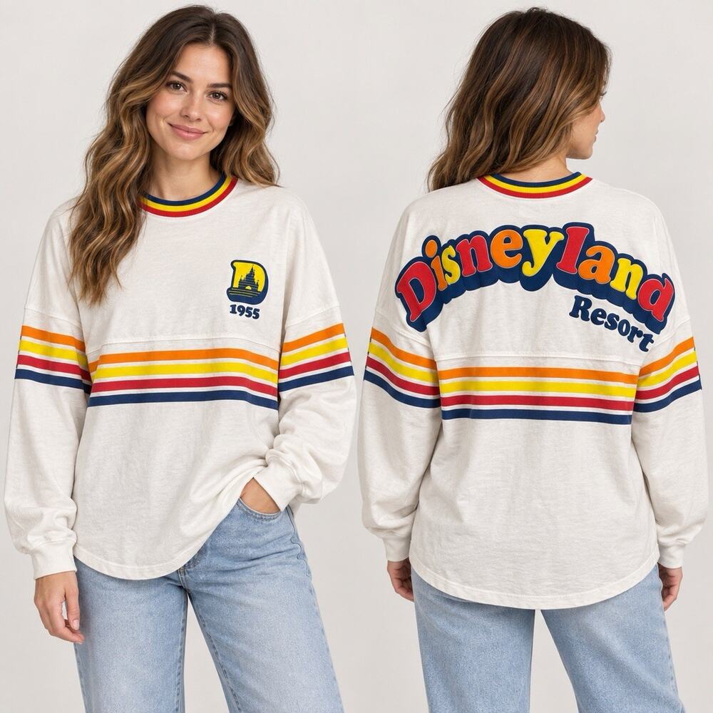 Disneyland Resort Spirit Jersey 1955 Rainbow Stripe Long Sleeve Shirt XS Disney